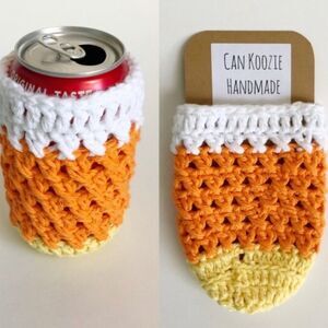 Hand Crafted Crochet Cozy Cup  Phone Cozy Candy Corn